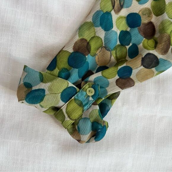 Zac & Rachel Button Tie Bottom Long Sleeve Blue Green Polka Dot Blouse SZ S - Picture 11 of 12